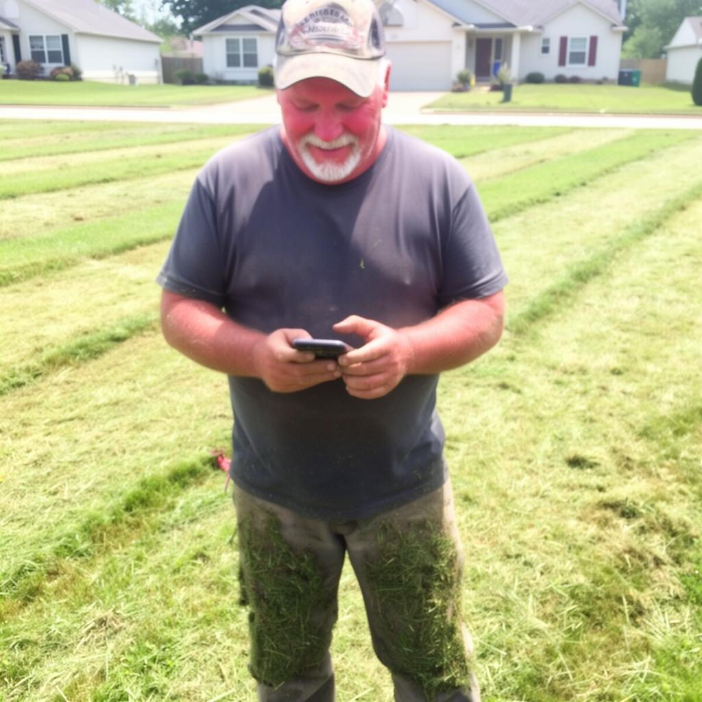 A landscaping business owner glancing at their phone